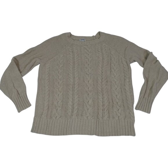 Old Navy Cozy Crewneck Cable Knit Sweater Women Size XL Soy Latte Beige Long Slv - Picture 1 of 8